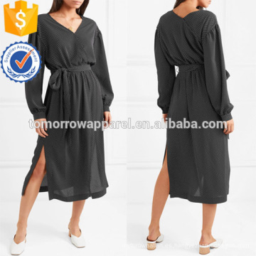 De gran tamaño de lunares Georgette de manga larga vestido de Midi de verano Fabricación de ropa de mujer de moda al por mayor (TA0021D)